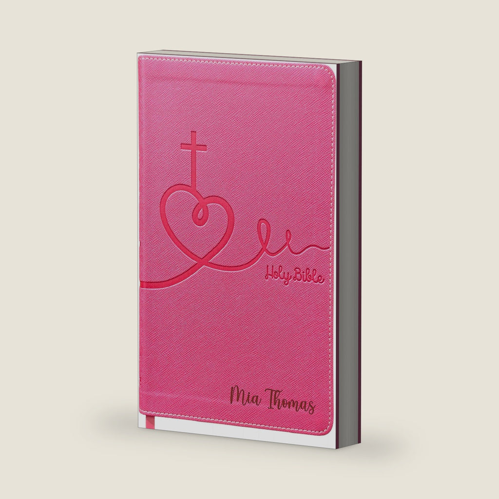 SacredBound Personalized Pink NIV Bible for Kids – Engraved Name Kids Bible, LeatherSoft Thinline | Custom Girls Christian Gift, Red Letter, Comfort Print (Name Only)