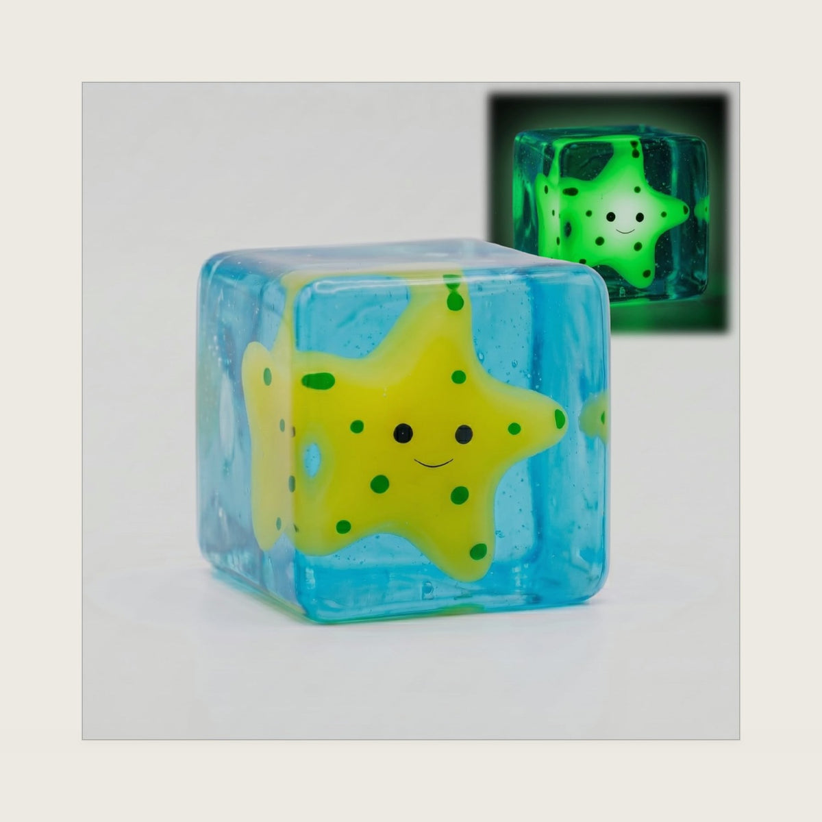 Cube Squeeze Ball Stress Fidget Toy, Glow in the Dark Ice Gel Filled Cube, Slow Rising Squishy Sensory Toy for Anxiety Relief, Kids and Adults (Starfish)