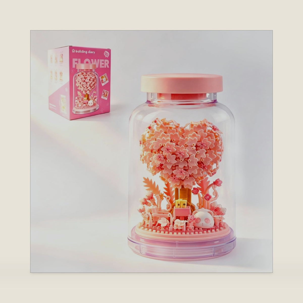 Insgen Panda Heart-Shaped Cherry Blossom Tree Micro Blocks Building Sets