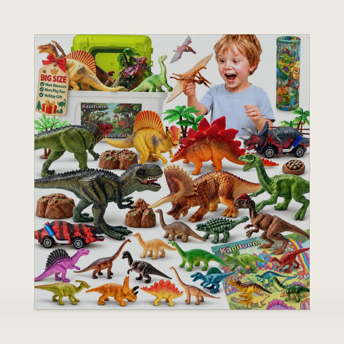 47PCS Dinosaur Toys for Kids 3-5 with Storage Box & Play Mat