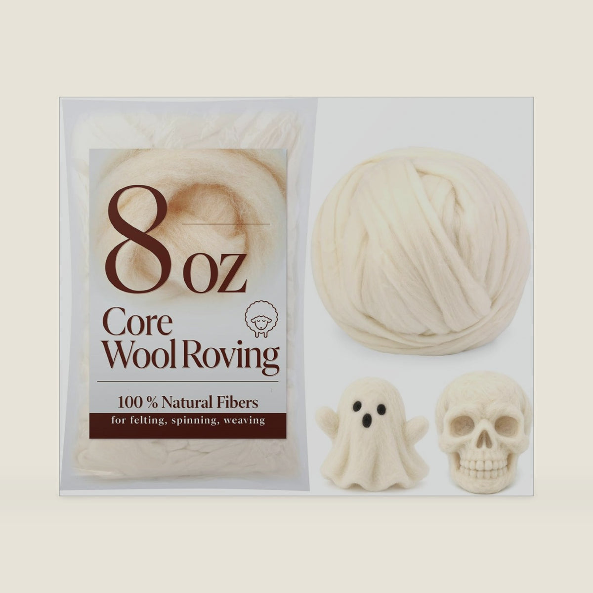 Wonvoc Core Wool for Needle Felting, 8 OZ White Merino Wool Roving