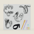 4Pcs Curated Gothic Crochet Ring for Finger Adjustable, Antique Silver Tension Ring for Crochet & Knitting, Bat Snake Cobra Shark Yarn Guide Finger Holder with Thread Cutter Ring, US Size 5-9