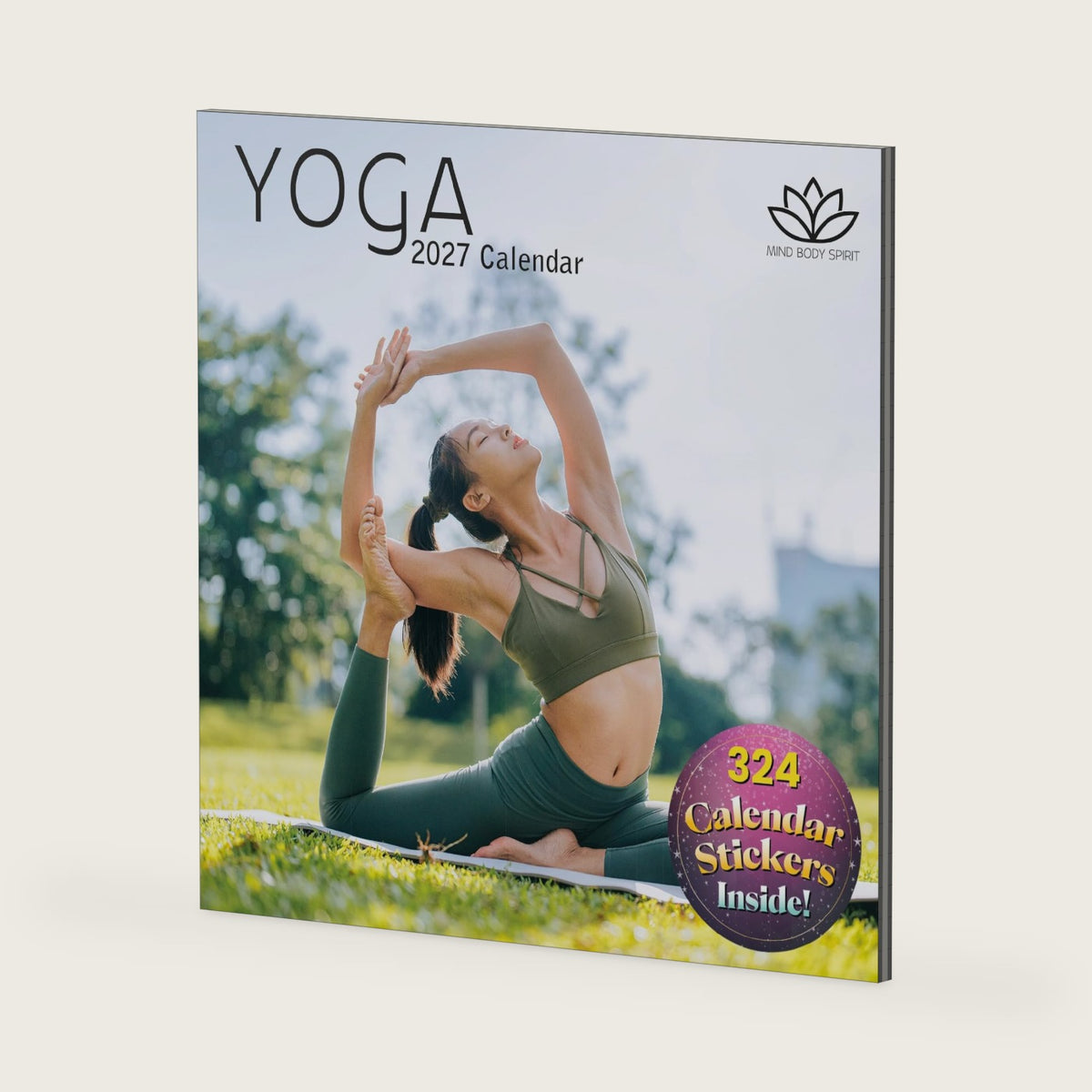 2027 Square Wall Calendar - Yoga 12 x 12 Inch Monthly View, 16-Month, Mind, Body & Spirit Theme, Includes 324 Reminder Stickers