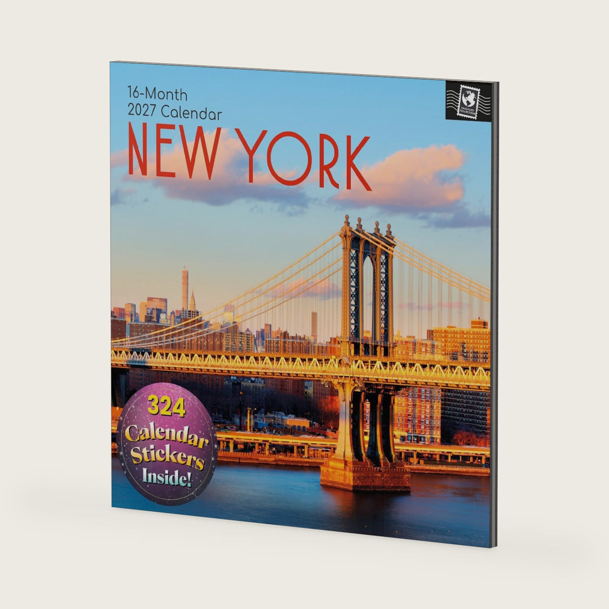 2027 Square Wall Calendar - New York 12 x 12 Inch Monthly View, 16-Month, Passport Collection Theme, Includes 324 Reminder Stickers
