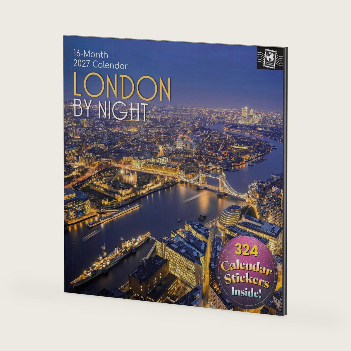 2027 Square Wall Calendar - London by Night 12 x 12 Inch Monthly View, 16-Month, Passport Collection Theme, Includes 324 Reminder Stickers