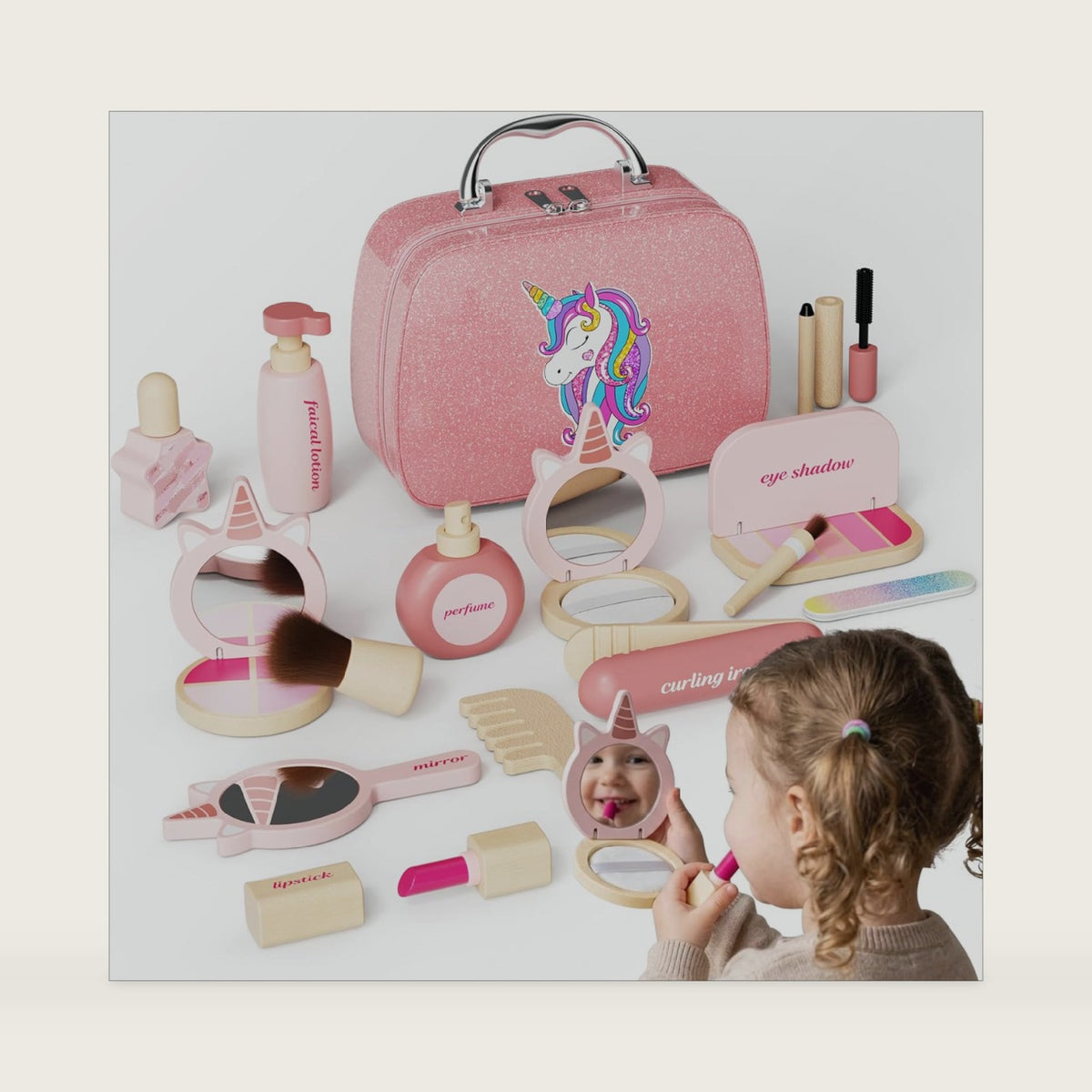 Wooden Pretend Play Makeup Kit for Girls, Pretend Makeup Toy Set for Toddlers 2-5 Years Old, Mess-Free Montessori Cosmetic Set Non Toxic Kid Makeup Play Set Perfect Beauty Girl Christmas Birthday Gift