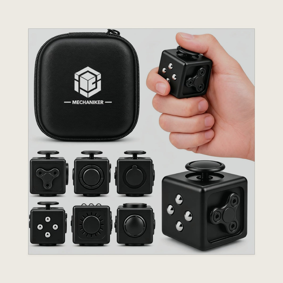 Cool 6 in 1 Big Fidget Cube Block Toy, Fidget Spinners, Controller, Clicker, Sensory Fidget Toy for Boys Girls, Desk Puzzle Toy for Classroom & Travel, Stocking Stuffer Gift for Teens Adults
