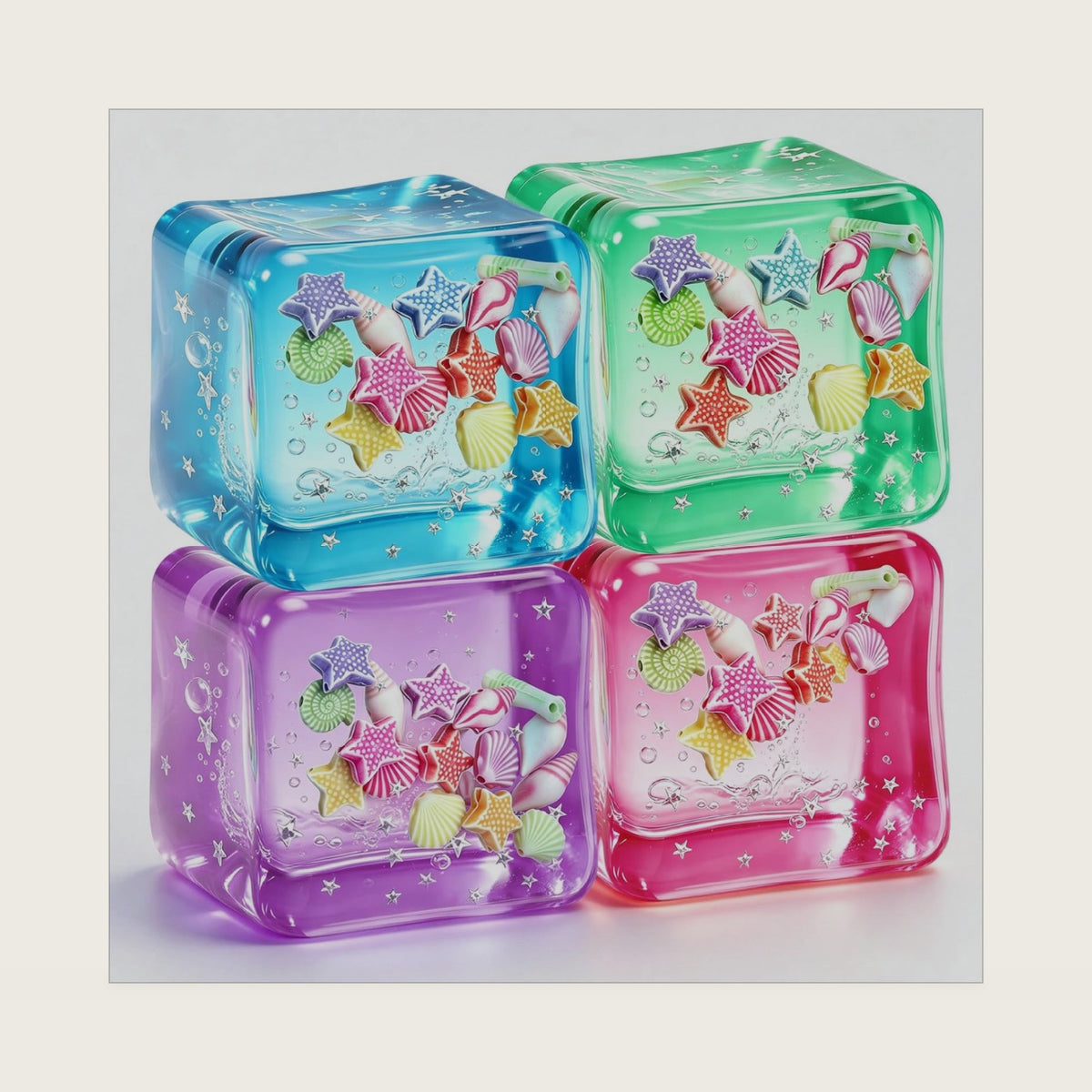 Marine Themed Stress Cube 4 Pack Malt Sugar Filled Squishy Fidget Toy