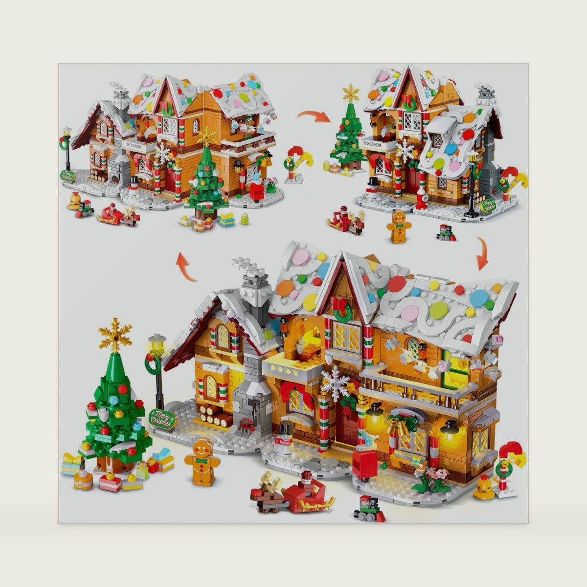 3-in-1 Christmas Gingerbread House Building Set with Lights for Kids Age 8+