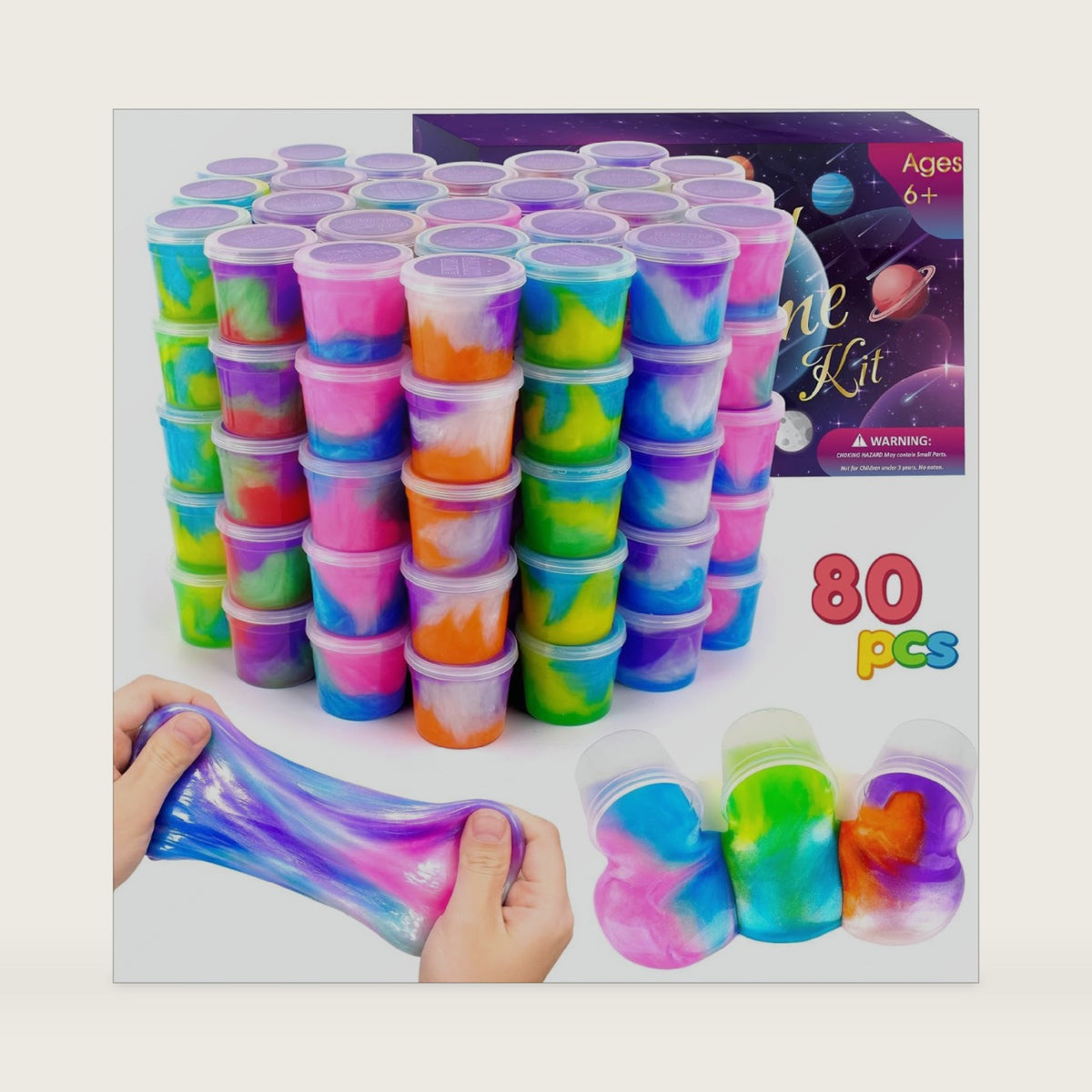 80 Pack Slime Kit for Kids, Mini Bulk Galaxy Slime for Party Favors, Birthday Gifts for Boys Girls Age 4-12, Soft Stretchy Sensory Stress Relief Putty Toy, School Classroom Rewards, Easter Stuffers