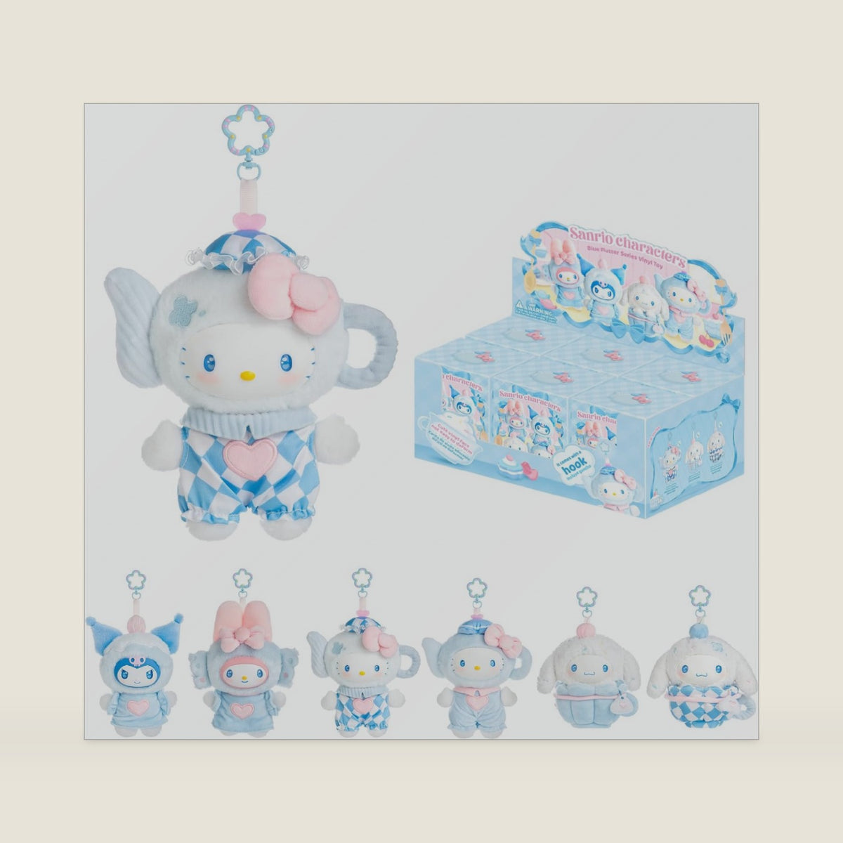 Blind Box Blue Flutter Series - Kuromi Cinnamoroll My Melody Style Cute Vinyl Plush Collectible Mystery Toy for Home Office Decor Birthday Couple Gifts, 6 Pcs Random