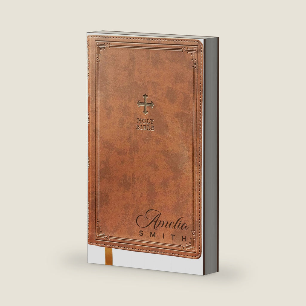 SacredBound Personalized Catholic Bible – NRSV Catholic Edition Brown LeatherSoft | Engraved Name, Complete 73-Book Bible, Gift for Baptism, Confirmation, RCIA (Name 02)