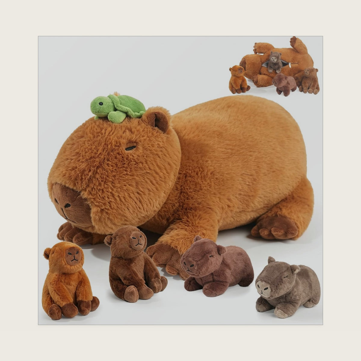 13.8 Inch Capybara Plush with 4 Babies in Zippered Belly