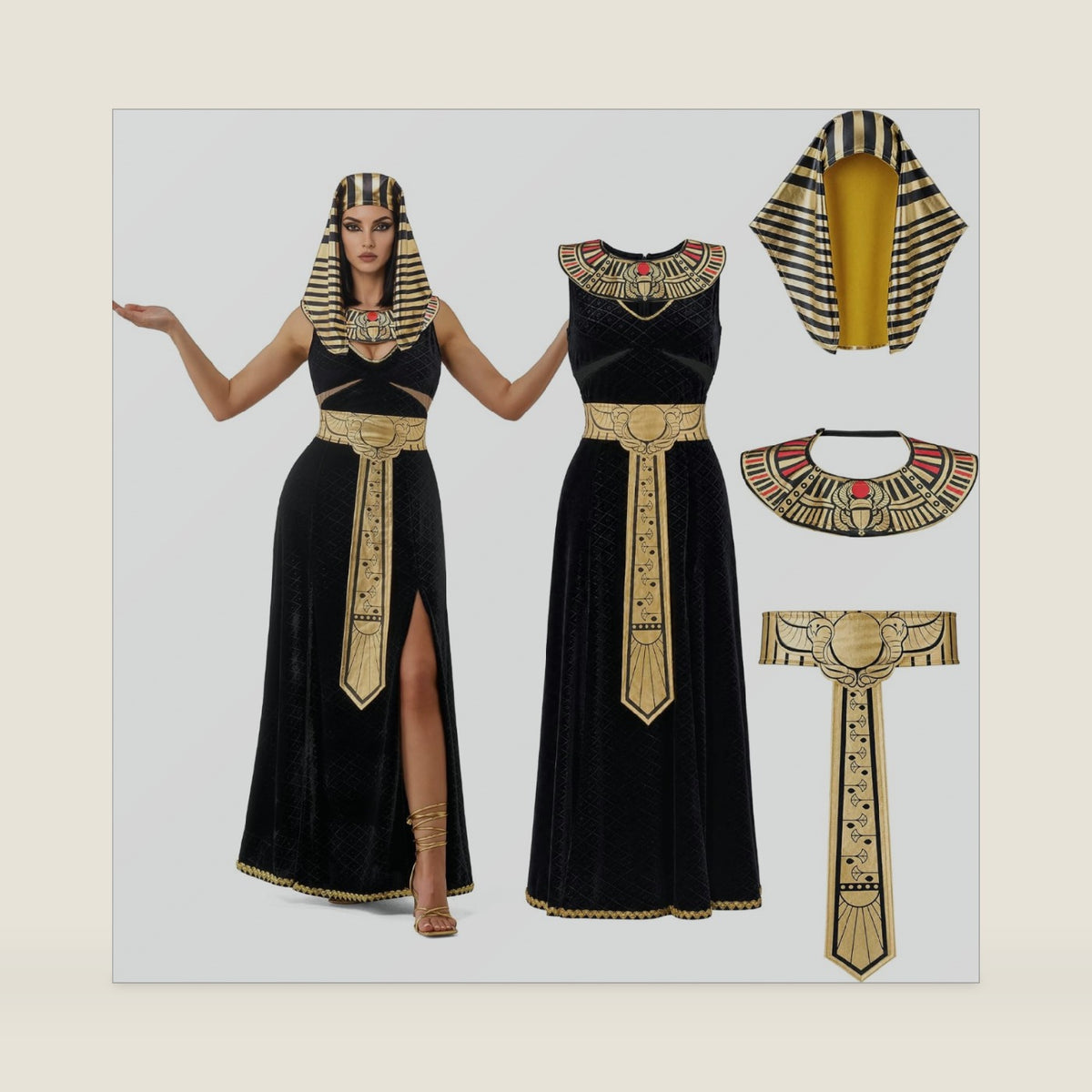 Spooktacular Creations Women Black Cleopatra Dress Costume Set with Cleopatra Accessories for Halloween Costume