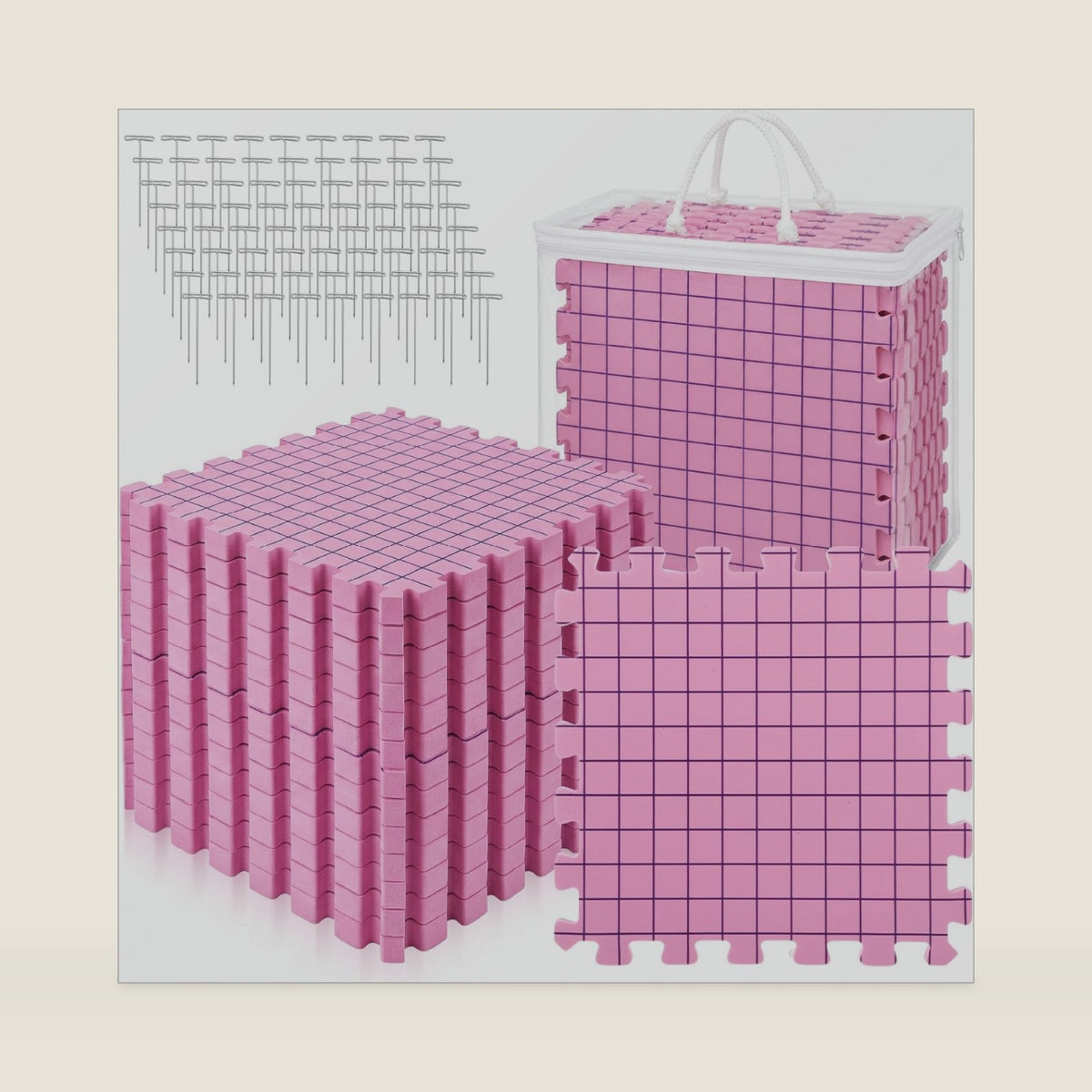 Yinder 12 Pack Blocking Mats for Knitting and Crochet Projects, Purple