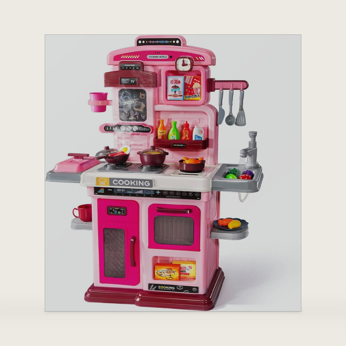 Kids Kitchen Playset, 26.7in Play Kitchen with Steam, Sound & Light