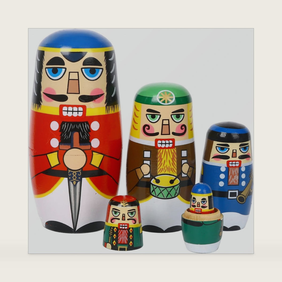 5 Pcs Christmas Russian Nesting Dolls Handmade(Nutcracker)