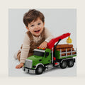 15" Green Crane Truck Toy,Logging Truck Tow Truck Toy