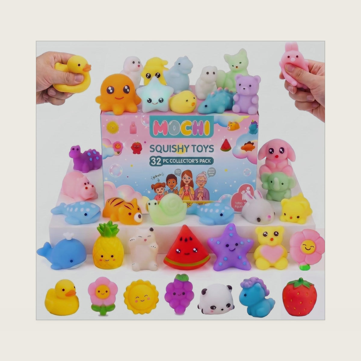32 Pack Squishy Toys, Kawaii Squishies Party Favors for Kids 4-8 8-12, Treasure Box Toys for Classroom, Birthday Xmas Gifts, Goodie Bag, Mini Animals Mochi Squishy, Stress Relief Sensory Toys(Random)