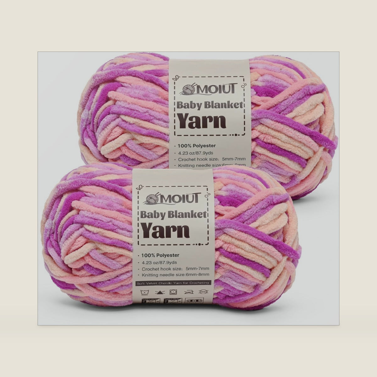 Fluffy Chunky Yarn for Crocheting, Chenille Crochet Yarn 6 Super Bulky, 2 Pack of 87.9 yds/4.23 oz Baby Blanket Yarn, Soft Velvet Yarns for Knitting Amigurumi&DIY Crafts/Hats/Socks(2 Pinkish Purple)