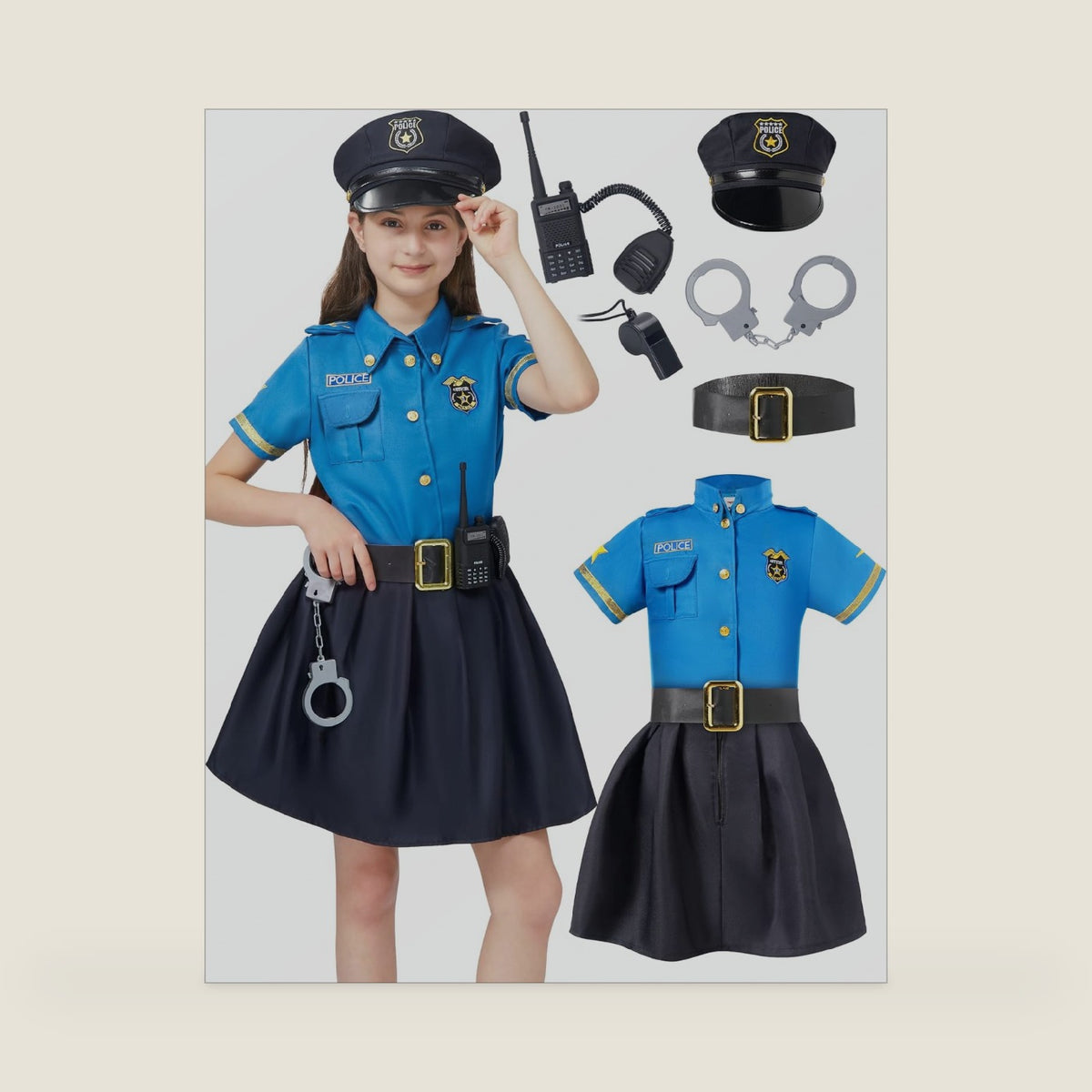 Spooktacular Creations Halloween Police Officer Costume for Girls, Blue Girl Police costume for Kids Dress Up Parties