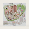 Dollhouse Bedroom Furniture Accessories Suitcase Set for Kids, Miniature Bed Wardrobe Dressing Mirror Piano Chair Table & 4 Flexible Dolls, Pretend Play Toy for Girls Ages 3+ (Girls' Bedroom)
