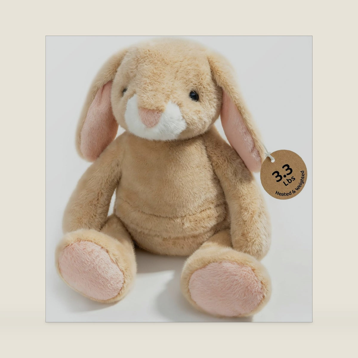 3.3 lbs Bunny Stuffed Animal Weighted, 14" Microwavable Stuffed Rabbit Plush Heating Pad for Period Cramps with Removable Pad - Cute Weighted Plush for Adult & Kid Graduation Gift, Beige