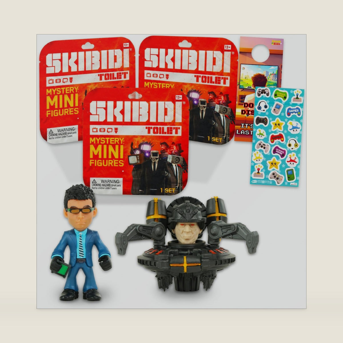 Skibidi Toilet Blind Bag 3 Pack – Bundle with 3 Series 2 Mini Figure Blind Bag Party Favors Plus Stickers, More | Skibidi Toilet Mystery Figurine for Teens, Adults