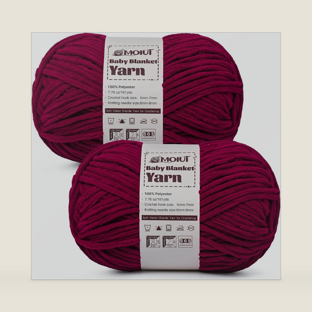 Fluffy Chunky Yarn for Crocheting, Chenille Crochet Yarn 6 Super Bulky, 2 Pack of 161 yds/7.76 oz Baby Blanket Yarn, Soft Velvet Yarns for Knitting Amigurumi&DIY Crafts/Hats/Socks(2 Burgundy)