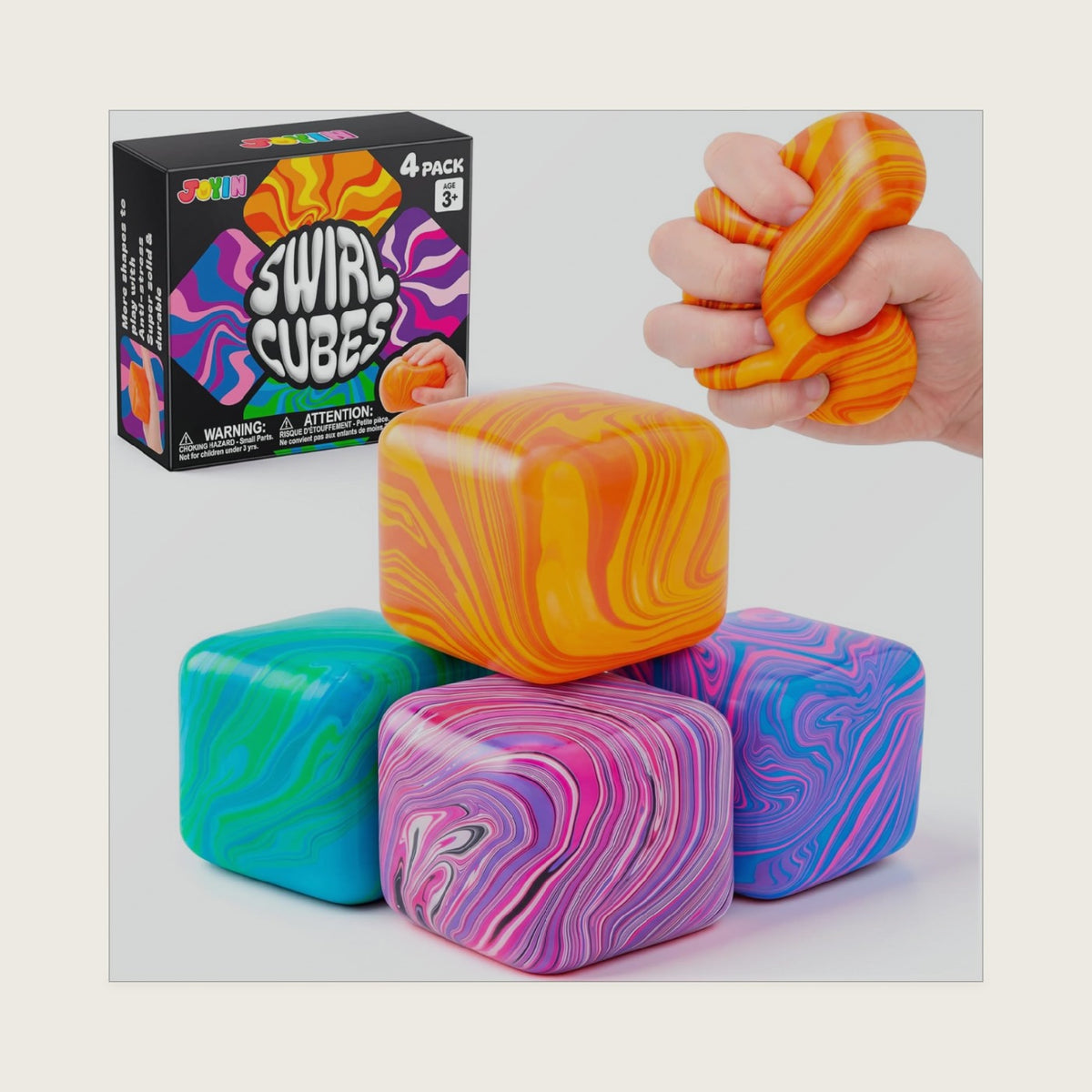 JOYIN 4Pcs Swirl Ice Cube Set, Stress Relief Cube Fidget Toys with Marble Patterns for Kids & Adults, Squeeze Cubes, Carnival Prizes & Party Favors, Birthday Party Supplies, Classroom Rewards