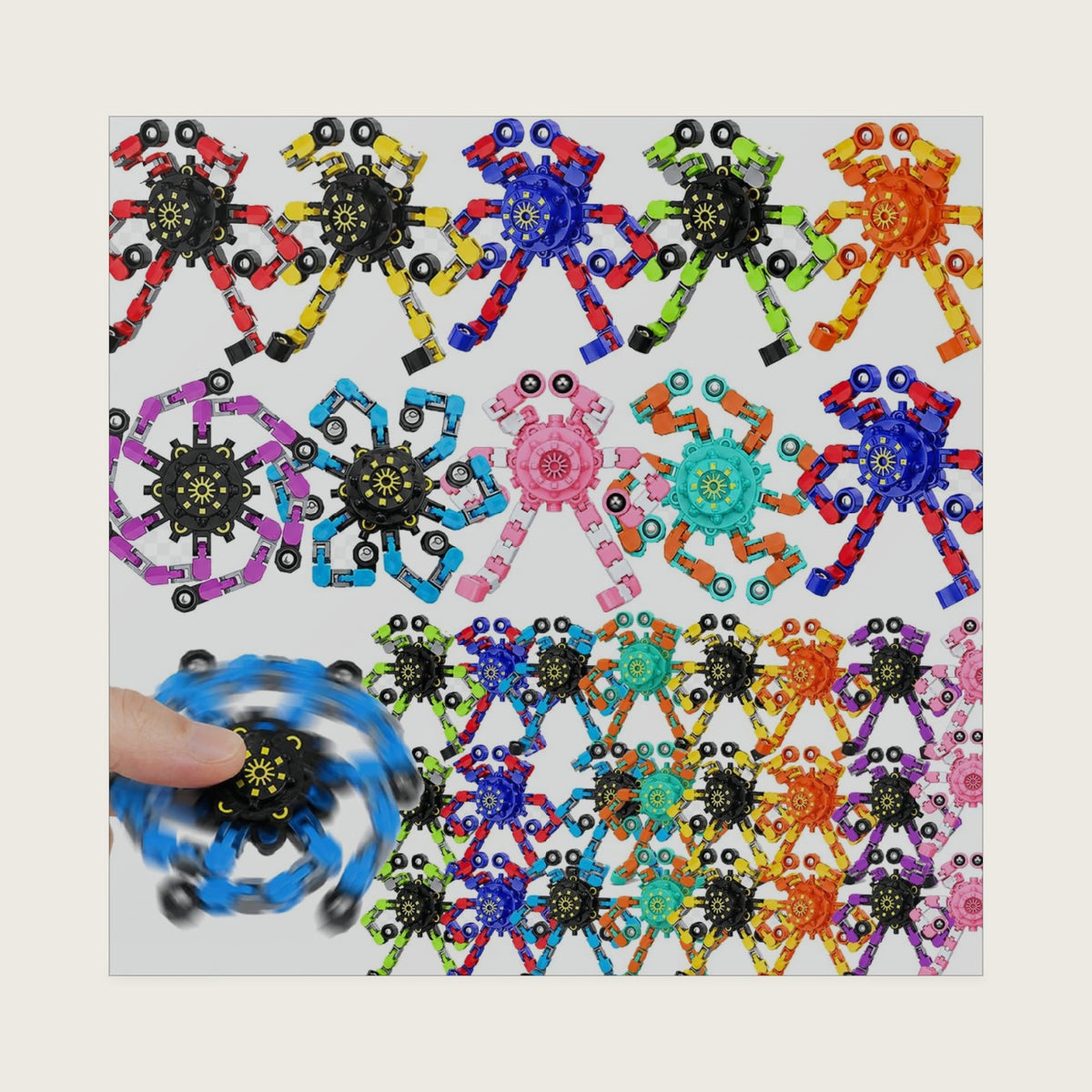 50PCS Transformable Fidget Spinners, 9 Mixed Styles Sensory Fidget Toys Deformable Chain DIY Robot Spinner,Fingertip ADHD Anxiety Relief Gyro Toy Kids Halloween Basket Stuffers Party Favors