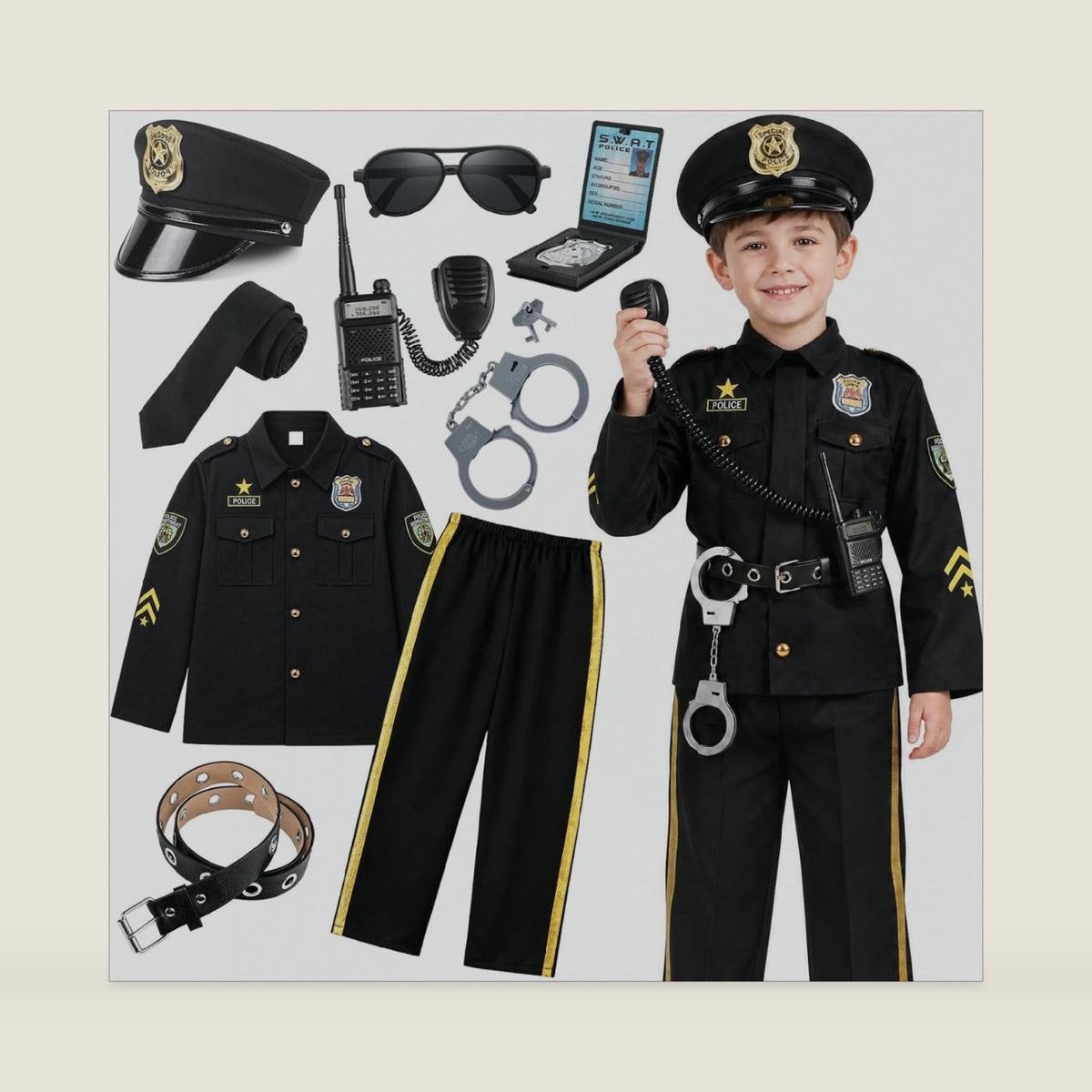 Joycover Halloween Police Costume for Kids Boys, Officer Cop Costume Set L