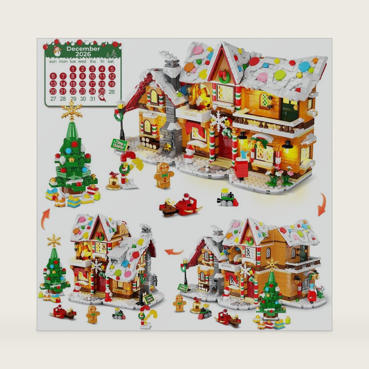 3-in-1 Advent Calendar 2026 Gingerbread House Mini Building Set with Lights