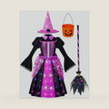Spooktacular Creations Halloween Light-Up Witch Costume for Girls, Witch Dress with Hat, Broom and Pumpkin Bucket