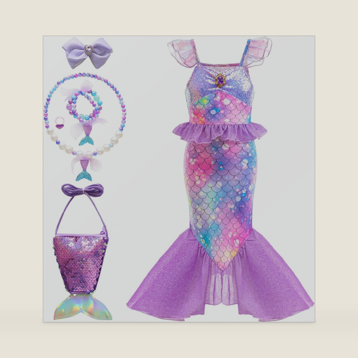 WOPLAY Little Girls Mermaid Costume Princess Costume for Toddler Girls Dress Up with Accessories Party Birthday Halloween