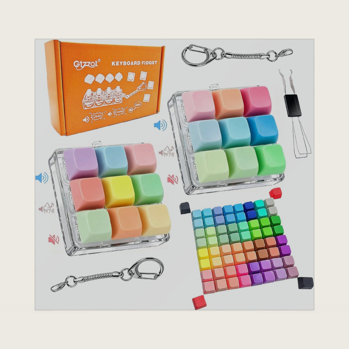 Keyboard Fidget Toy 2 Pack, Clicky/Creamy/Silent Sounds, 88 Keycaps