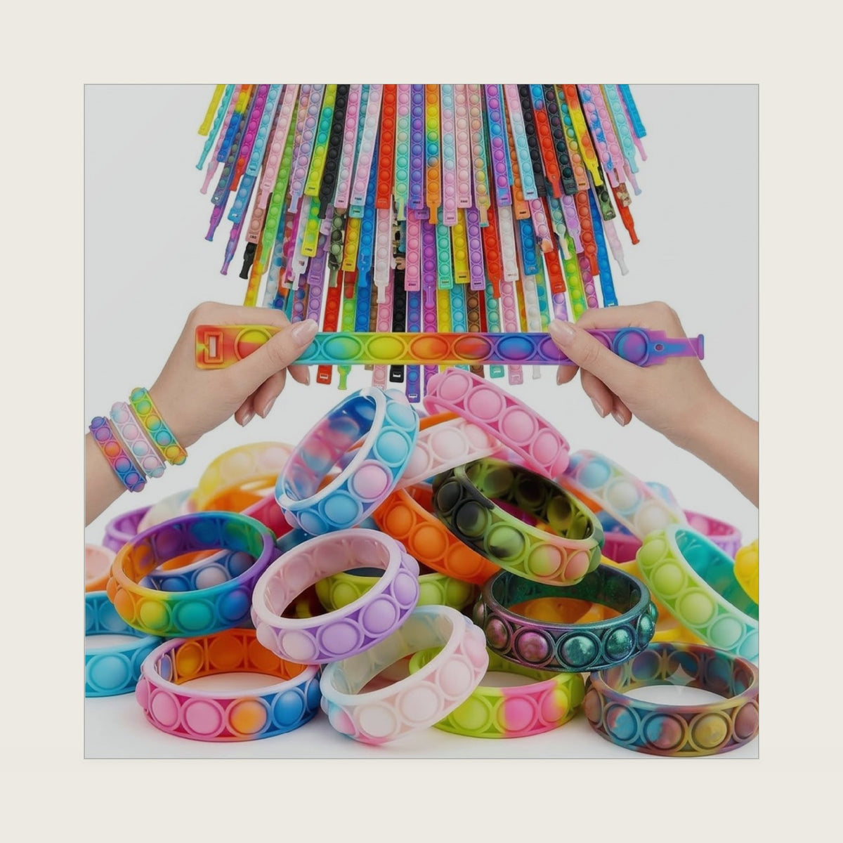 120PCS Pop Bracelet Bubble Fidget Sensory Toys for Party Favors, Pop Keychain Bulk for Classroom Prizes, Easter Egg Basket Stuffers Christmas Valentine Gifts for Kids Students