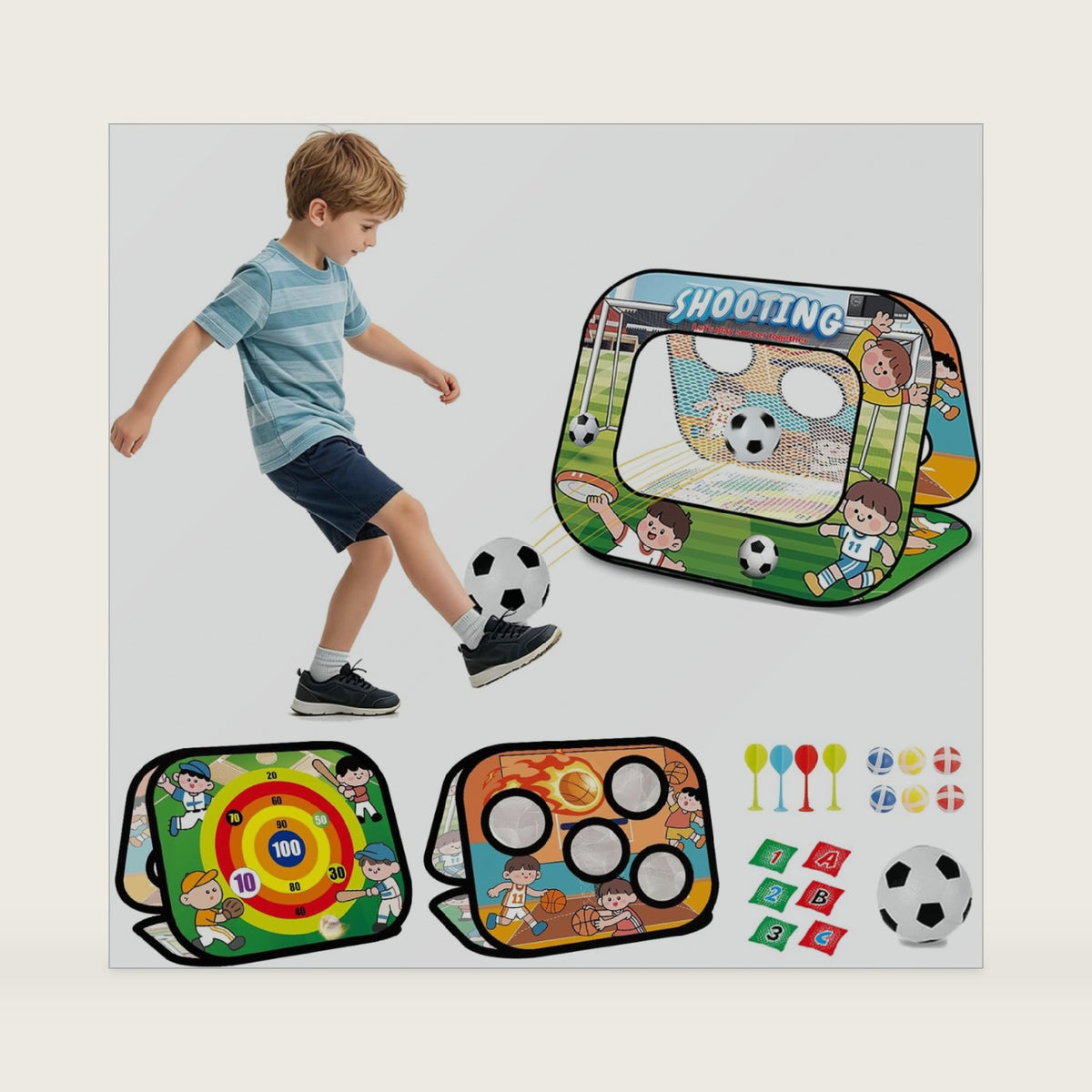 Bean Bag Toss Game for Kids, 5-in-1 Outdoor Indoor Toss Toy with Bean Bags, Rings, Sticky Balls & Darts, Carnival Party Games, Yard Toys for Toddlers Ages 3-8, Birthday for Boys Girls