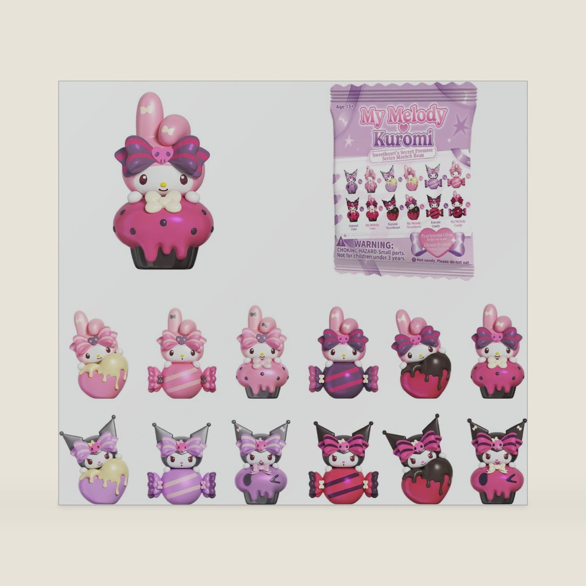 Blind Box My Melody&Kuromi Mini Figures Sweetheart's Secret Promise Series Mystery Bean for Car Accessories Decorations Home Decor Birthday Gifts, Random One Figure