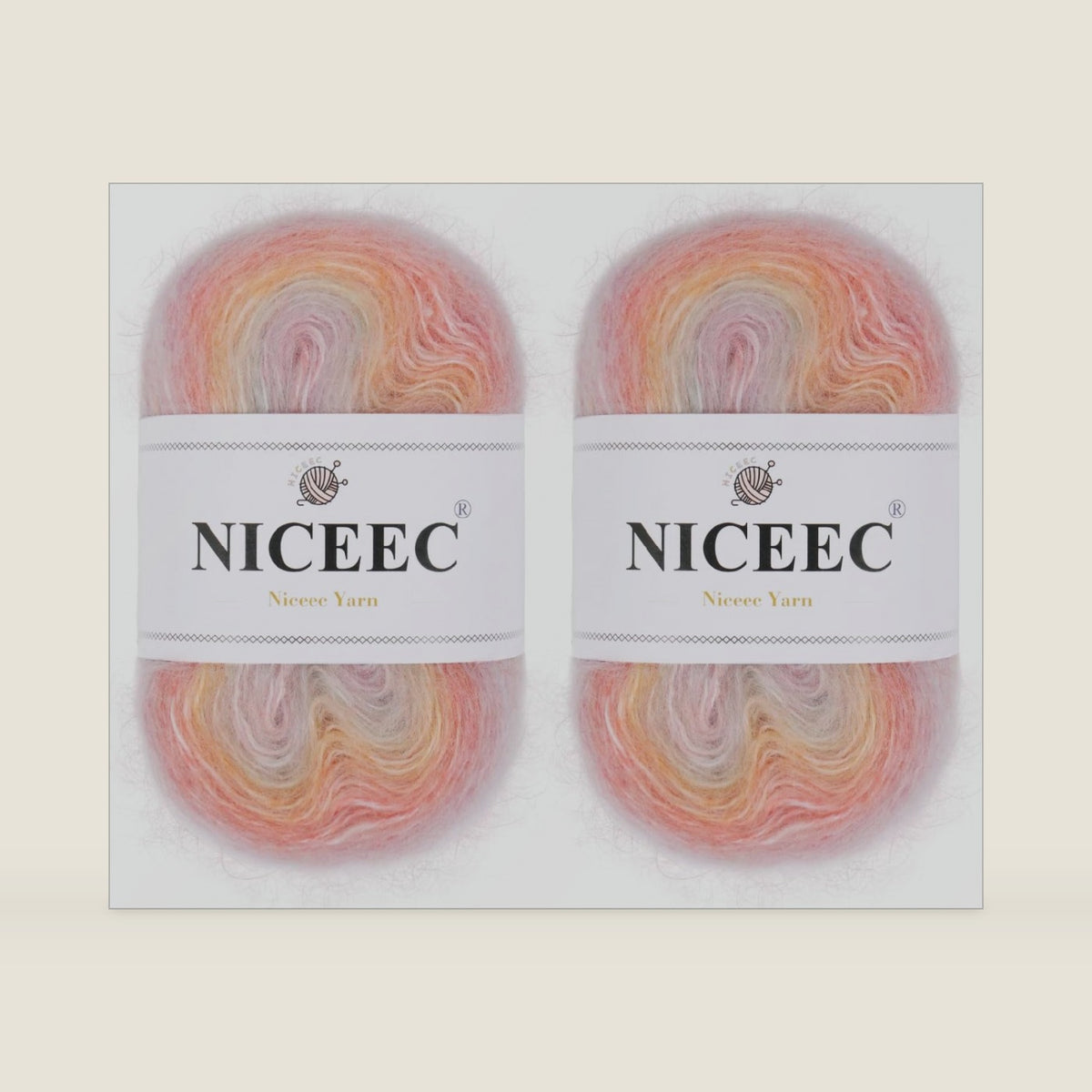 NICEEC 2 Skeins Fancy Mohair Blend Yarn 3.53oz/438yds - Vibrant Flowers