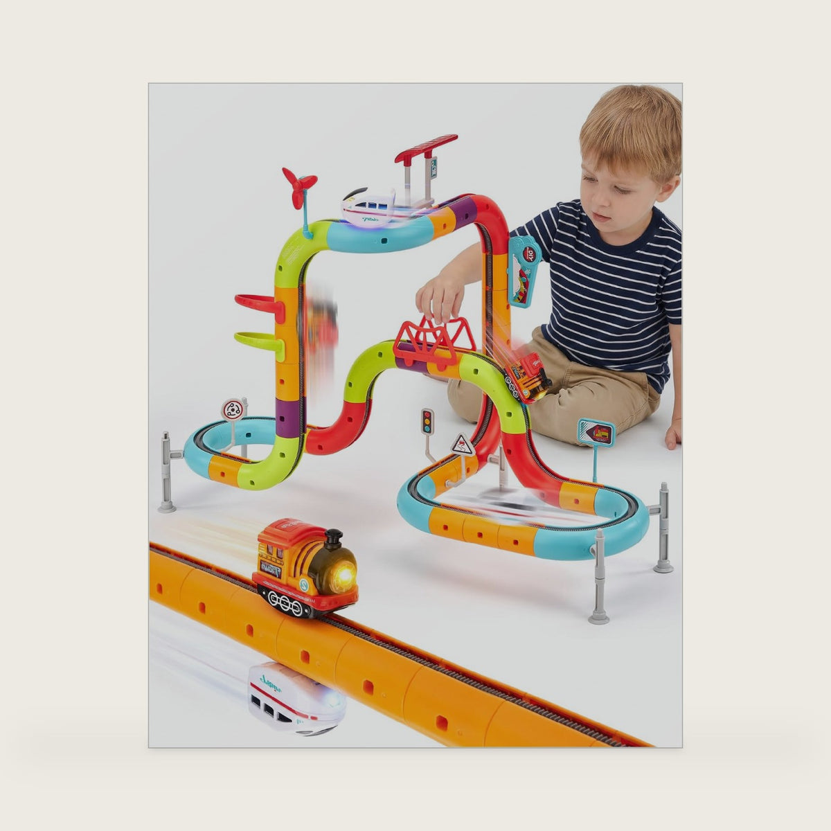hahaland Electric Train Set for Kids Ages 4-8, Flexible Race Track - 64PCs