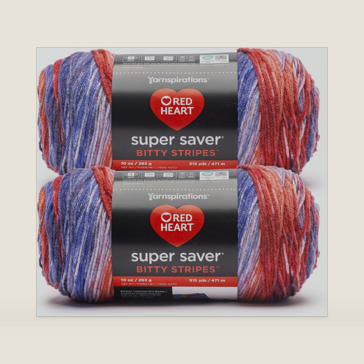 Red Heart Super Saver Bitty Stripes Crochet Yarn, Firework, 2-Pack