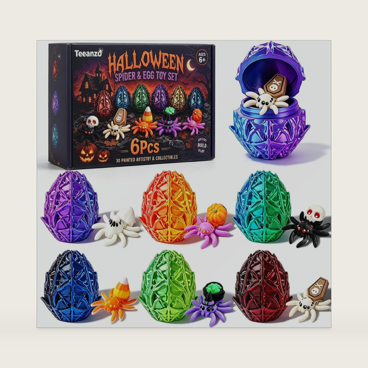 Halloween Goodie Bag Stuffers 6 Pack Surprise Egg with Mini Spider Figures