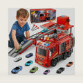 Fire Truck Toy for Kids Ages 3-5 4-8, 2-in-1 Race Track Set with Launcher
