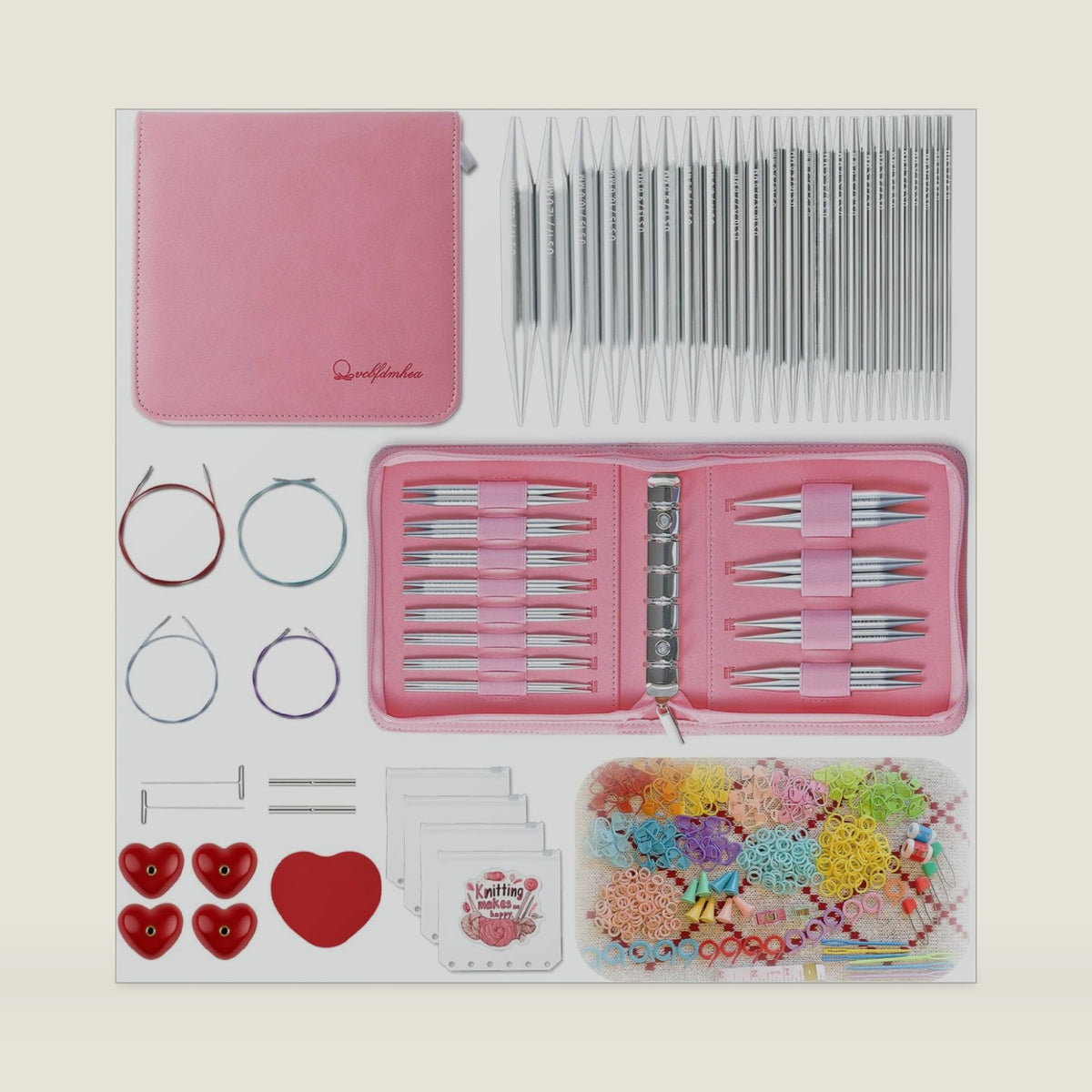Interchangeable Circular Knitting Needles Set with 378 PCS Accessories (Everything You Need Included), 12 Pairs Aluminum Needles Including Large Sizes (US 4-17, 3.5mm-12mm) & PU Binder Organizer Bag
