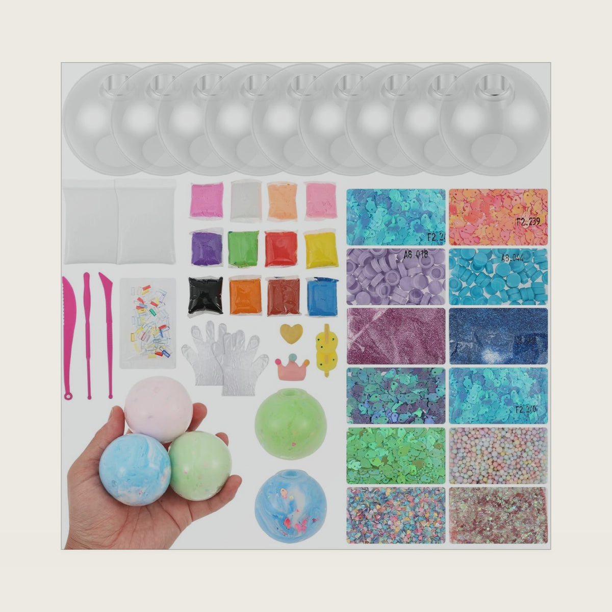 DIY Stress Ball Making Kit, ASMR Anxiety Relief Squishy Maker Set with 9 TPR Skins, 12 Colors Air Dry Clay & Glitters Fillers, Professional Sensory Toy for Adults Office Women Self-Care Gifts