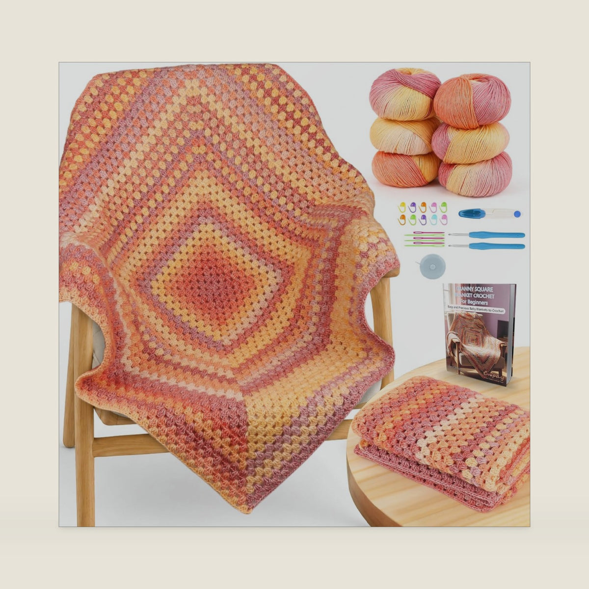 Coopay Crochet Kit for Beginners Adults, Gradient Granny Square Blanket Kit