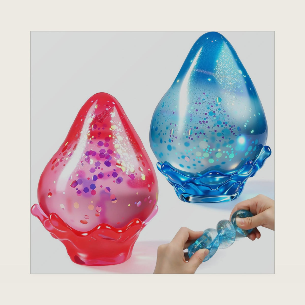 2 Pack Water Drop Squishy Stress Ball - Glitter Sensory Raindrop Squeeze Toys for Anxiety & Stress Relief, Slow Rising Translucent Fidget Toys for Kids Adults, Hand Exercises Party Favors Desk Decor