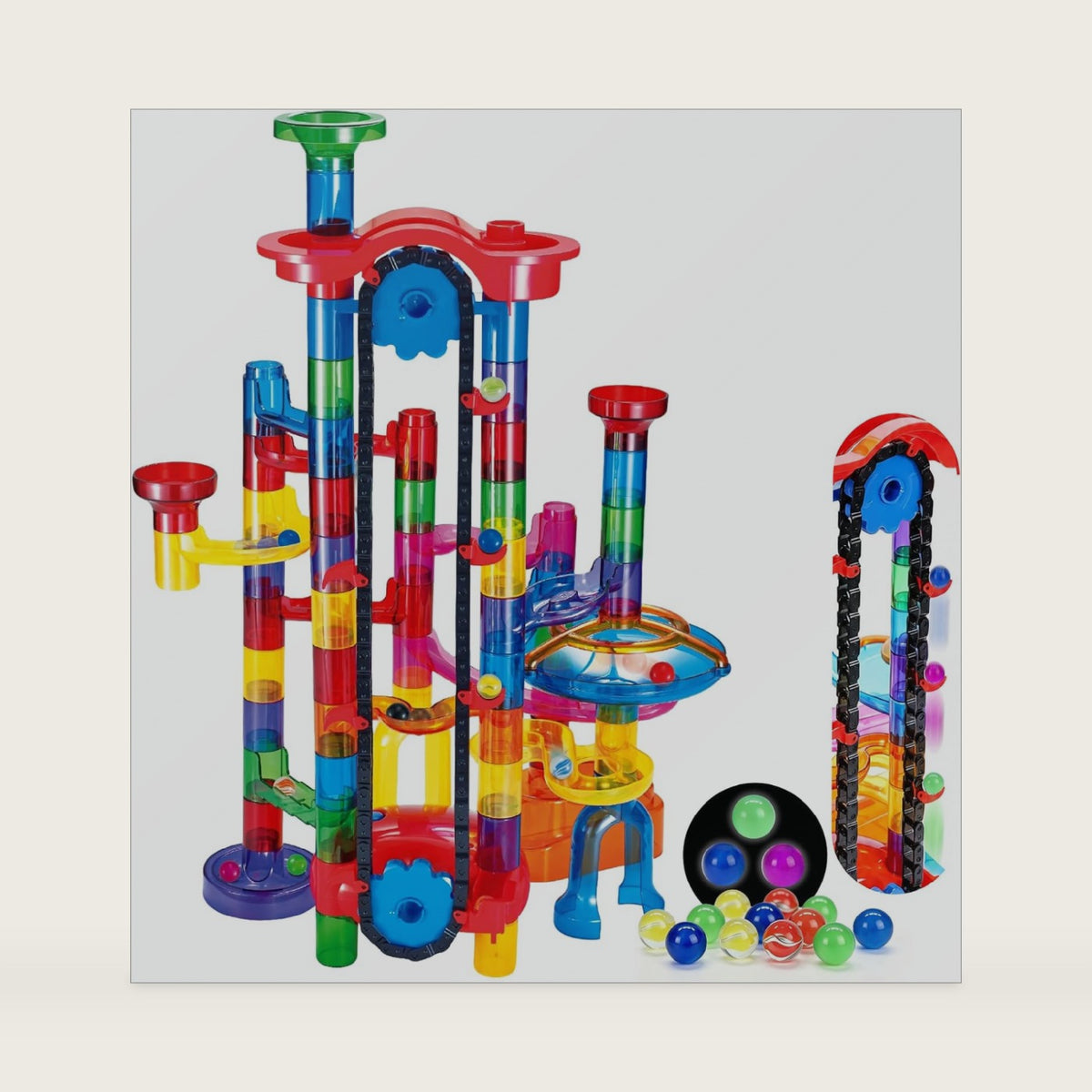 PRE-WORLD 171Pcs Motorized Elevator Marble Run with Glow Marbles for Kids