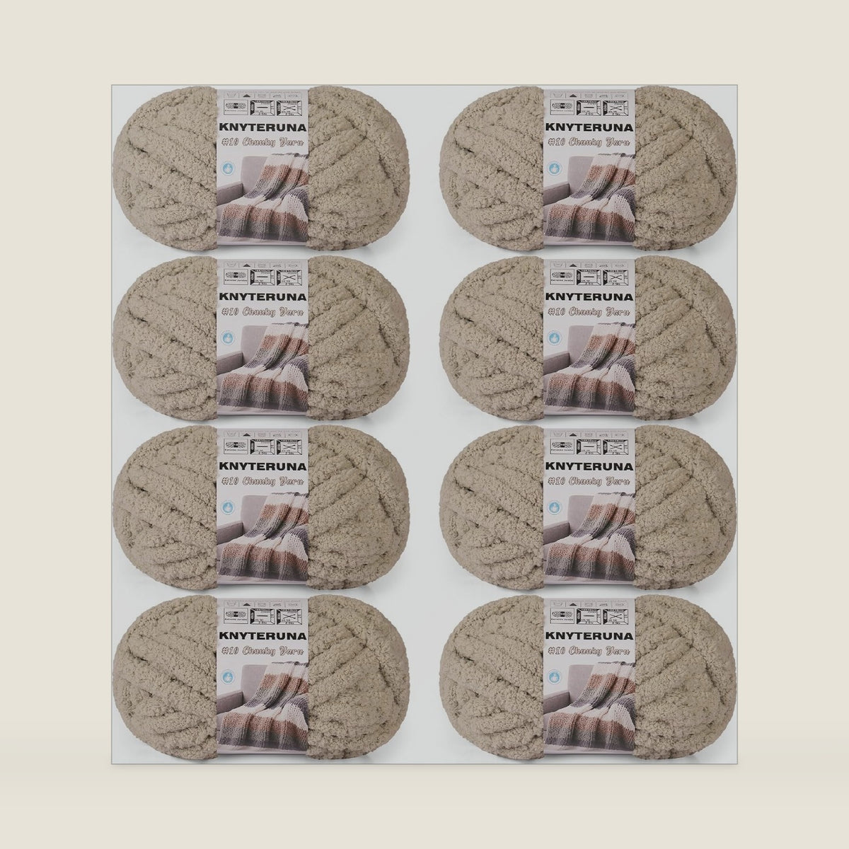 Chunky Yarn for Hand Knitting, #10 Chunky Blanket Chenille Yarn, Large Bulky Thick Jumbo Yarn, Super Chunky Knit Yarn for Crocheting, 8 Skein (8 oz 22 yds Each Skein), Khaki